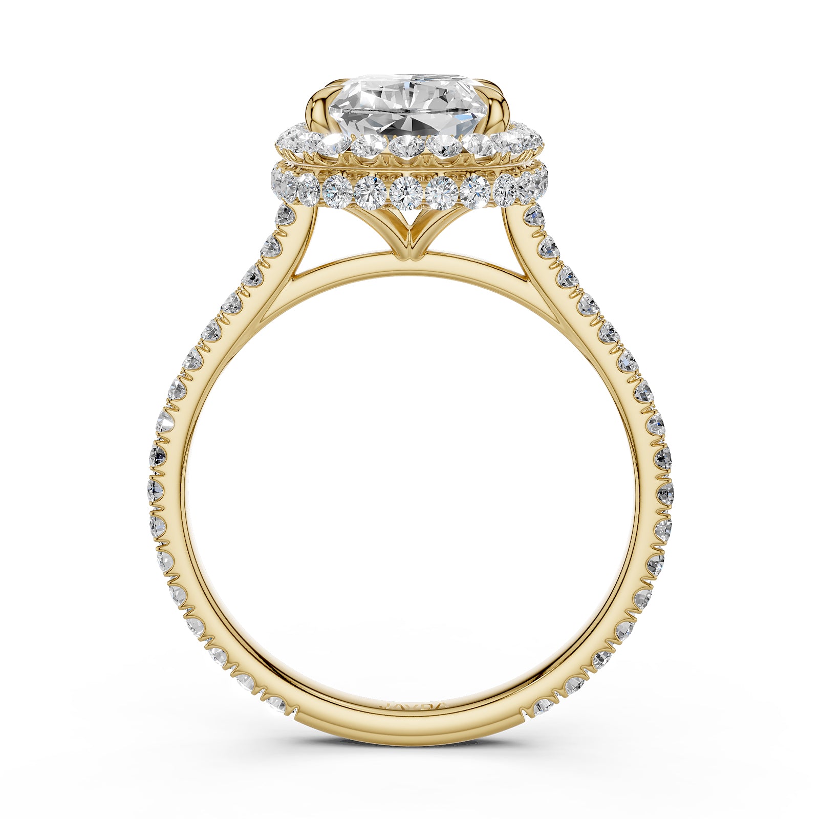 Double Halo Cushion Lab Grown Diamond U Cut Pave Set Engagement Ring